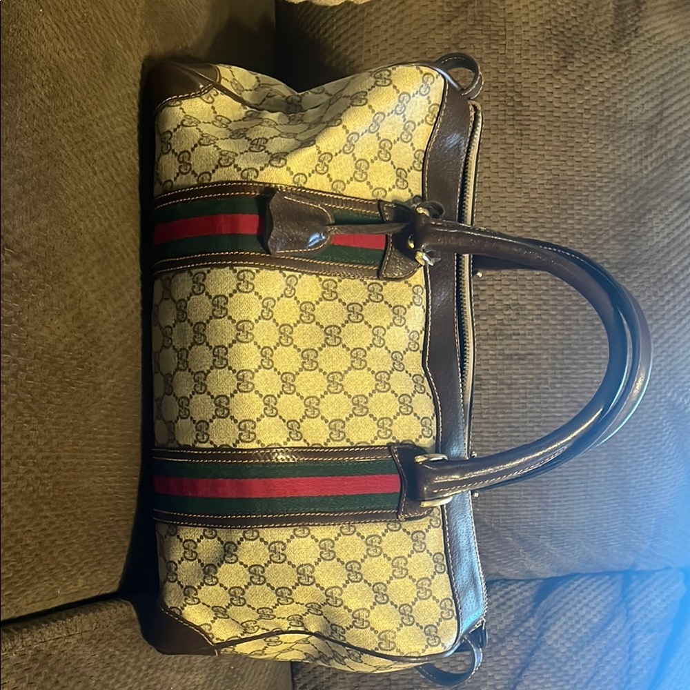Gucci Boston Beige and Brown Monogram Handbag